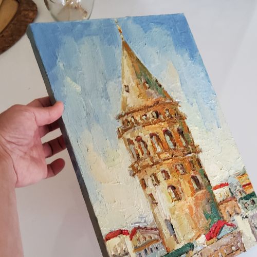 Galata Kulesi, Elena Kiltas Galata Kulesi İstanbul Tablosu Orijinal Yağlı Boya Sanatı? Tuval Modern Yarı Soyut Duvar Sanatı