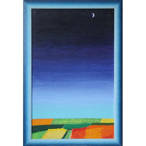 Crescent Over The Field, Victor Vysochin canvas on cardboard, framed, 2019 Yağlıboya Tablo Orijinal Tablo