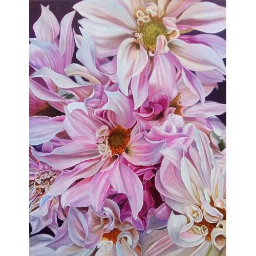 Flowers In Layers, Suleyman Ozbuke Canvas on hardboard, oil painting, 2020 Oil Paint Paintings