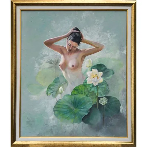 Lotus And Woman, Suleyman Ozbuke Oil Paint Lotus And Woman, Suleyman Ozbuke 71X82 FRAMED, OIL PAINTING ON CANVAS, ORIGINAL WORK. CONSTRUCTION DATE.2016 SÜLEYMAN ÖZBUKE