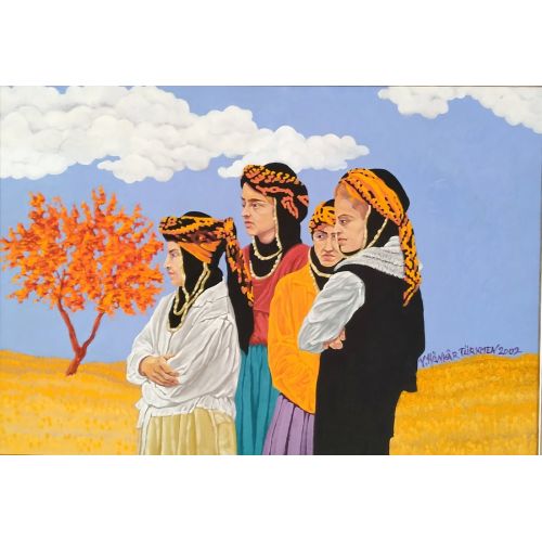 Yayla Kızları Ve Dilek Ağacı, Veli Hünkar Türkmen Yağlı Boya - Çerçeveli Yağlıboya Tablo Orijinal Tablo