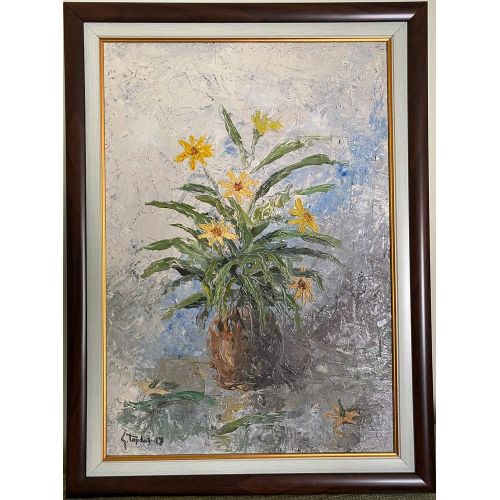 Yellow Flowers 4, Sabri Topdagi Yellow Flowers Oil Paint Paintings