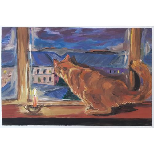 Yalnız Tekir, Renata Kaman Guaj Boya - 30x45 Kağıt Akrilik Orijinal Tablo
