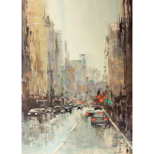 City Avenue, Alexander Lednev City Avenue. 80-60. Canvas. Acryl.  Yağlıboya Tablo Orijinal Tablo