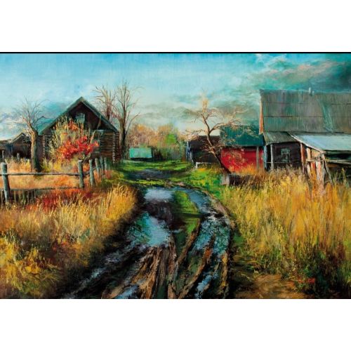 Russian Village, Alexander Lednev Novinki Köyü Novgorodskij bölgesi Tuval Yağlı boya 110×130 Yağlıboya Tablo Orijinal