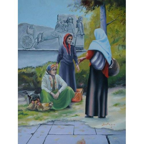 Anadolu Kadınlar, Avni Uğur Anadolu Yağlıboya Tablo Orijinal Tablo