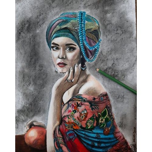 Nare, Emine Boğatekin Mukavva üzerine kuruboya ve keçeli kalem, alternatif malzeme: toz pastel boya   Kuruboya Orijinal Tablo