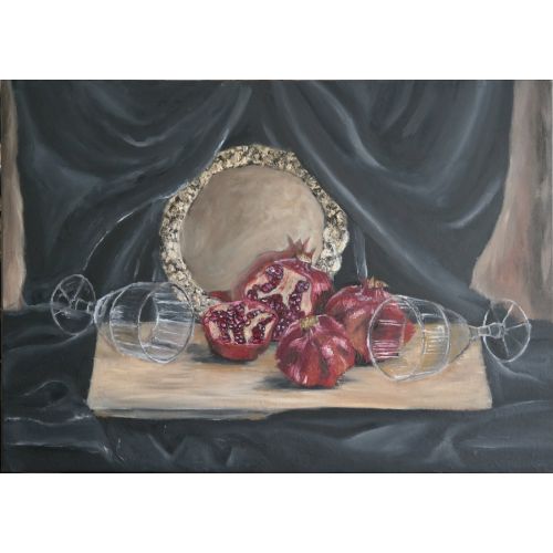 Narlarla Natürmort, Nurdan Coşkun Narlarla Natürmort, tuval üzeri yağlı boya, 50x70 cm, 2020.  Yağlıboya Tablo Orijinal