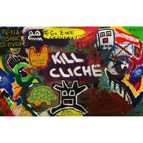 Yık Sıradanı, Kerim Demir Akrilik, Pastel, Spray, Marker ve Karakalem Kanvas Tuval üzerine Hayatımıza giren her yeni şey