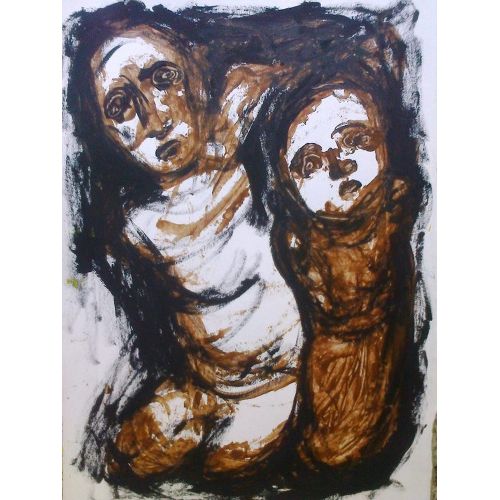 Baba Ve Oğul, Müge Olçum Baba ve Oğul Guaş ve Akrilik Özel Kağıt Üzerine 17x24 cm Müge Olçum Akrilik Orijinal Tablo