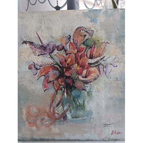 Buket, Olga Ruden Yağlıboya tablo,50x50 cm, cercevesiz Yağlıboya Tablo Orijinal Tablo
