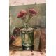 Bottle, Olga Ruden Oil Paint Bottle, Olga Ruden Bottle, oil painting, cute mini bouquet, in a green bottle. A small painting in green, pink, blue. Oil Paint