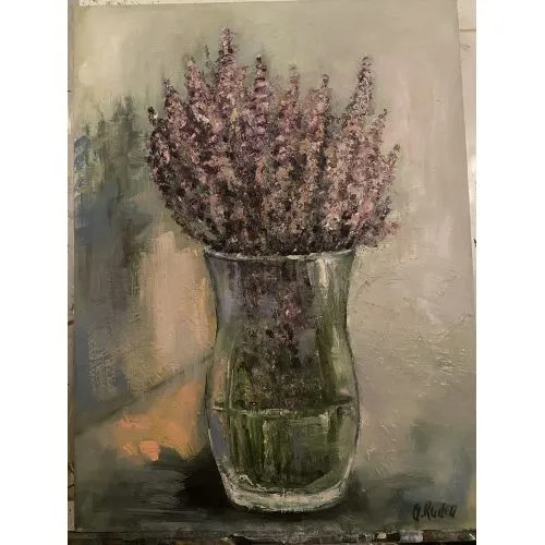 Lavender, Olga Ruden Oil Paint Lavender, Olga Ruden Lavender, oil painting, A painting done in plain cream and purple colors. Oil Paint Paintings