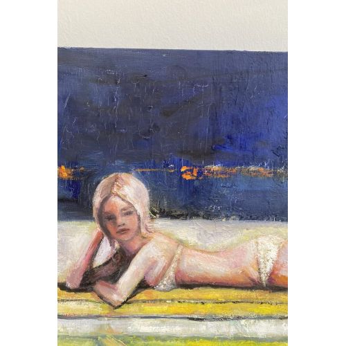 Pool, Olga Ruden Pool, oil painting, Beautiful girl stretching by the pool, painting Oil Paint Paintings