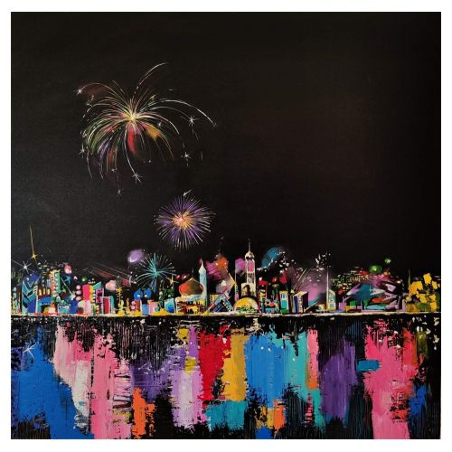 Lights Of Celebrations 1, Richa Pamnani Acrylic on Canvas Akrilik Orijinal Tablo