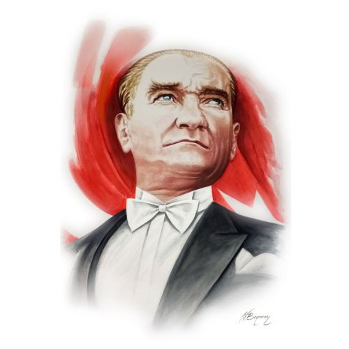 Mustafa Kemal Ataturk 1, Necdet Hasan Boyanay It was worked with watercolor technique on watercolor paper. It is sold unframed.