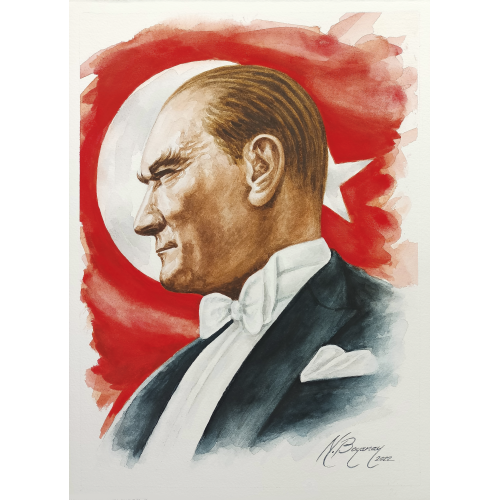 Mustafa Kemal Atatürk 8, Necdet Hasan Boyanay Suluboya tekniği ile suluboya kağıdı üzerine çalışılmıştır.