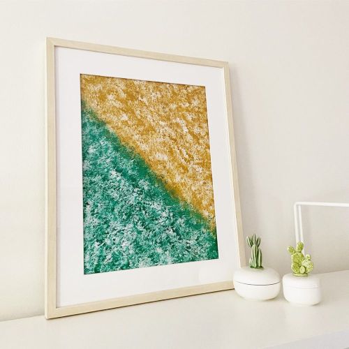 Dalgalar, Elif Çakaloğlu Kağıt üzerine akrilik boyama 40 x 50 3 cm paspartu  Ahşap çerçeve Akrilik Orijinal Tablo