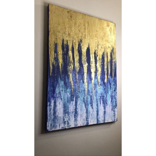 Gold Glitter And Blue, Ahmet Celebi Acrylic work has been done on canvas. finished with gold leaf Acrylic Paintings