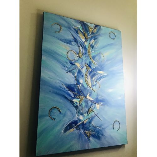 Silvery Turquoise, Ahmet Celebi Canvas It is an acrylic work on canvas. Gold sim application has been made Acrylic Paintings