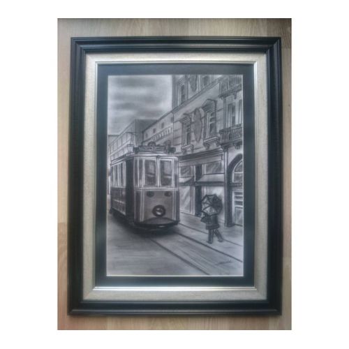 Taksim Tramvay, Hamide S. Delikara Füzen Kömür Tekniği ile TAKSİM TRAMWAY çalışması... Tablo, Taksim, Tramway, Manzara