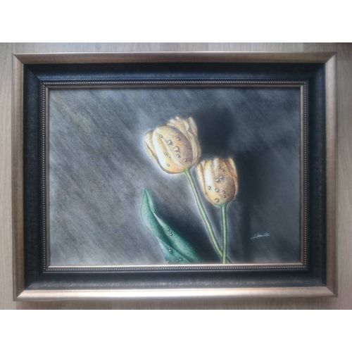 Sarı Laleler, Hamide S. Delikara Pointillism ( Noktalama ) Tekniği ve Toza Pastel Tekniği ile SARI LALELER