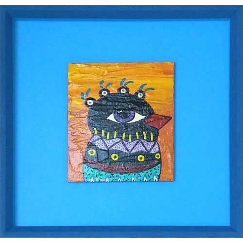 Midnight Blue Fairytale Bird, Ayse Cetkin Illustration Midnight Blue Fairytale Bird, Ayse Cetkin The wooden table has been varnished with an illustrative abstract bird painting, using