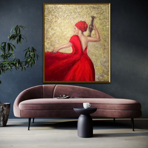 Woman Wtih Water Jug, Angela Botnari An oil painting made with mixed technique on canvas. Dimensions are 110×130 cm Oil Paint
