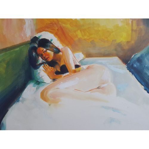 Nude 11, Muzaffer Bulut Oil on paper 2021 made Oil Paint Paintings