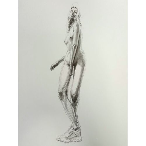 Nude, Muzaffer Bulut charcoal drawing on paper signed pattern on the back Charcoal Paintings