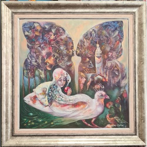 Kelebek Yalnızlığım, Neriman Oyman 2011-2021 imzalı, 50x50 cm ebadında. Çerçeveli, özel kağıt üzerine yağlı boya. 