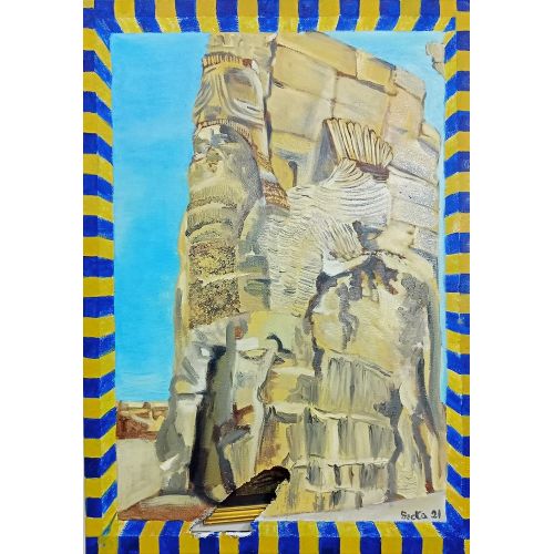 Lamassu Düşmek, Barbara Szota-Erdoğan Yağlıboya Tablo Lamassu Düşmek, Barbara Szota-Erdoğan Lamassunun düşüşü, 2021, Doğu Anadoluda yaşayan ve çalışan Polonyalı ressam