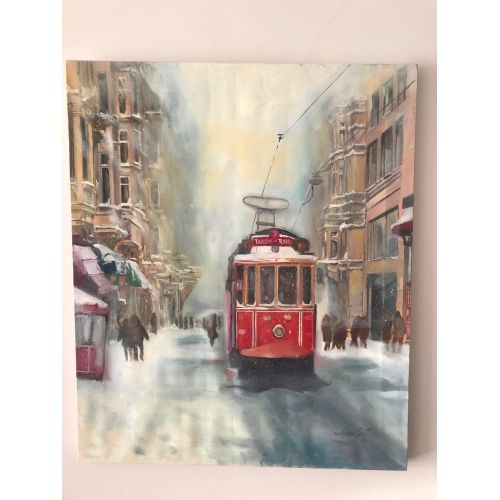 İstiklal Tramvayı, Kış, İrfan Çelik Yağlıboya Tablo İstiklal Tramvayı, Kış, İrfan Çelik 50 x 70 Tuval üzerine yağlı boya çerçevesiz, imzalı Yağlıboya Tablo Orijinal