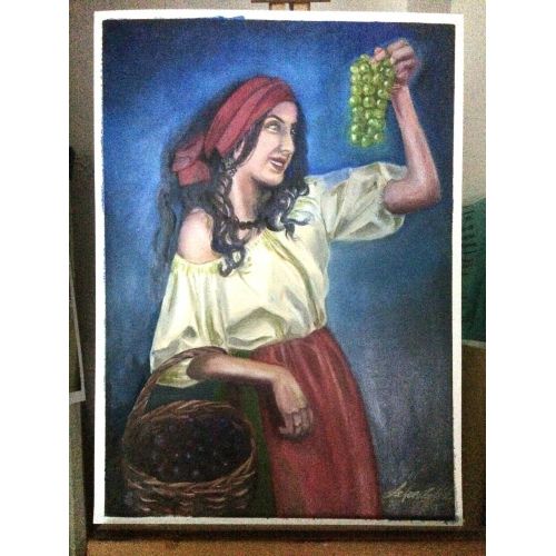 Bağbozumu, Kadın, İrfan Çelik çerçevesiz,35X50  Kağıt üzerine yağlı boya, imzalı Yağlıboya Tablo Orijinal Tablo
