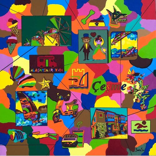 Symbols Of Urla, Saniye Subas Oner Acrylic Symbols Of Urla, Saniye Subas Oner Cesmes icons 70x70 canvas, acrylic, signed, original work Acrylic Paintings