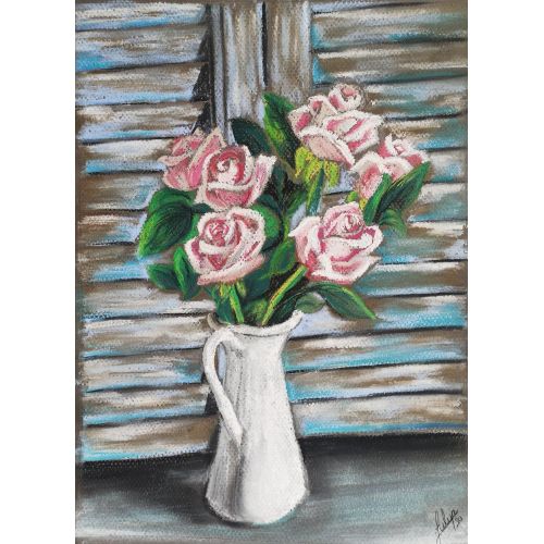 Pembe Güller, Fulya Evci Pastel Pembe Güller, Fulya Evci Siyah Canson üzerine Soft Pastel ile çalışılmıştır, resim çerçevesizdir Pastel Orijinal