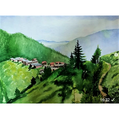 Patika Yol, Hazindak Yaylası, Bilal Bekar Suluboya Patika Yol, Hazindak Yaylası, Bilal Bekar Çerçeve paspartü ve camlıdır Suluboya Orijinal Tablo