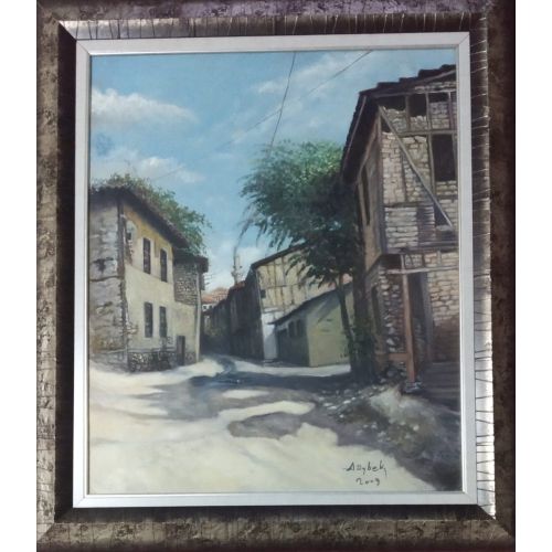 Old Ankara Houses And Streets 2, Adnan Ozbek Oil piant on canvas, orijinal painting Oil Paint Paintings