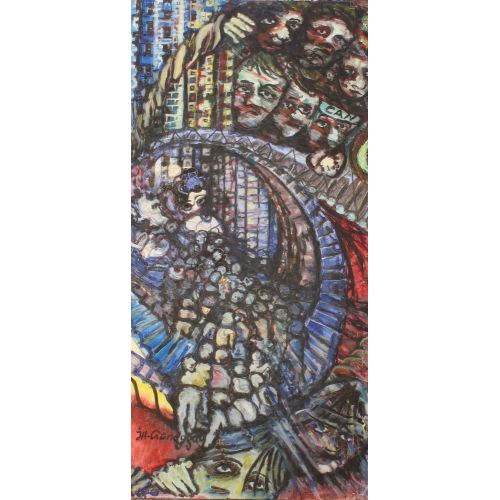 Modern Kaosa Gönüllü, İbrahim Hakkı Gündoğdu Yağlı Boya. Ölçüleri: 50x100 cm. İnsanlık bir yere doğru gidiyor.