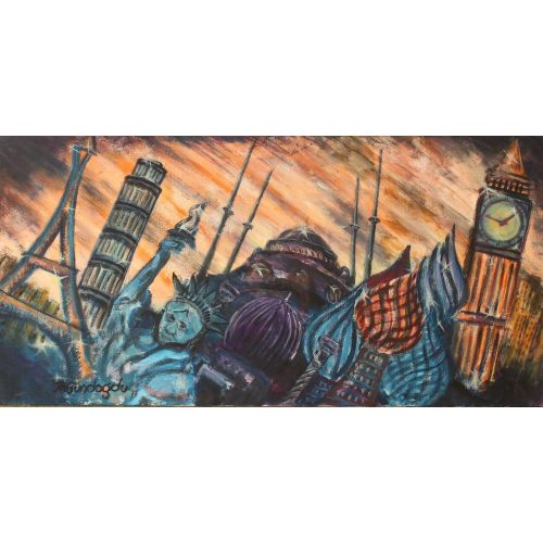 Dünyanın Hikayesi, İbrahim Hakkı Gündoğdu Akrilik. Ölçüleri: 130X65 cm. İnsanlık bir çok yarıştan sonra bugüne