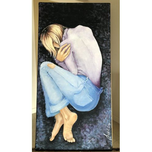 Insomnia, Suna Guldas Oil Paint Insomnia, Suna Guldas Figurative canvas oil painting. In the painting, the figure is realistic, the textured structure consisting