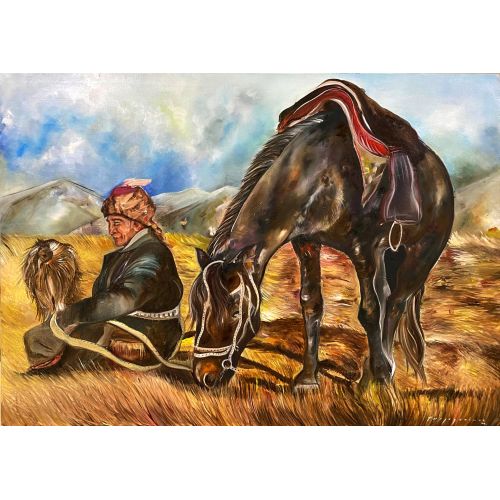 Saman Sarısı, Turgay Çakmak Tuval üzerine yağlıboya  Orjinal imzalı, 85x120 2024, Çerçevesiz Yağlıboya Tablo Orijinal